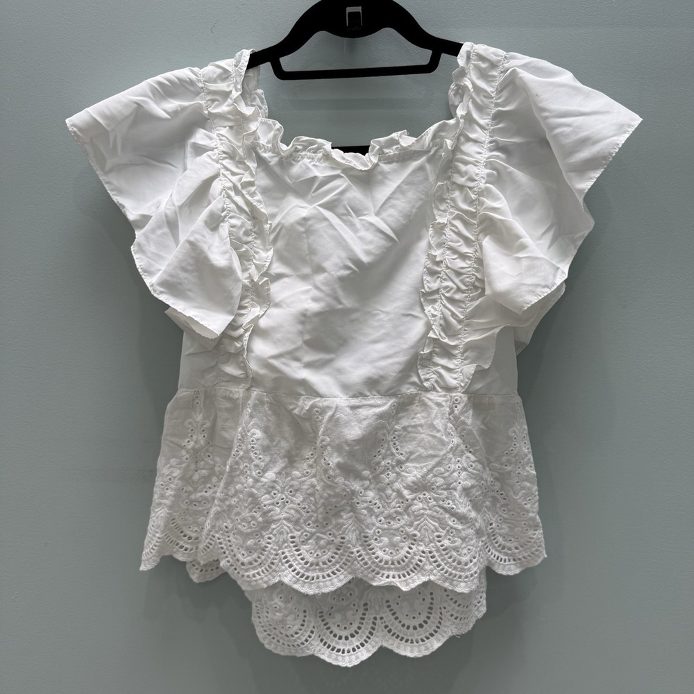 White Ruffled Eyelet Crop Top